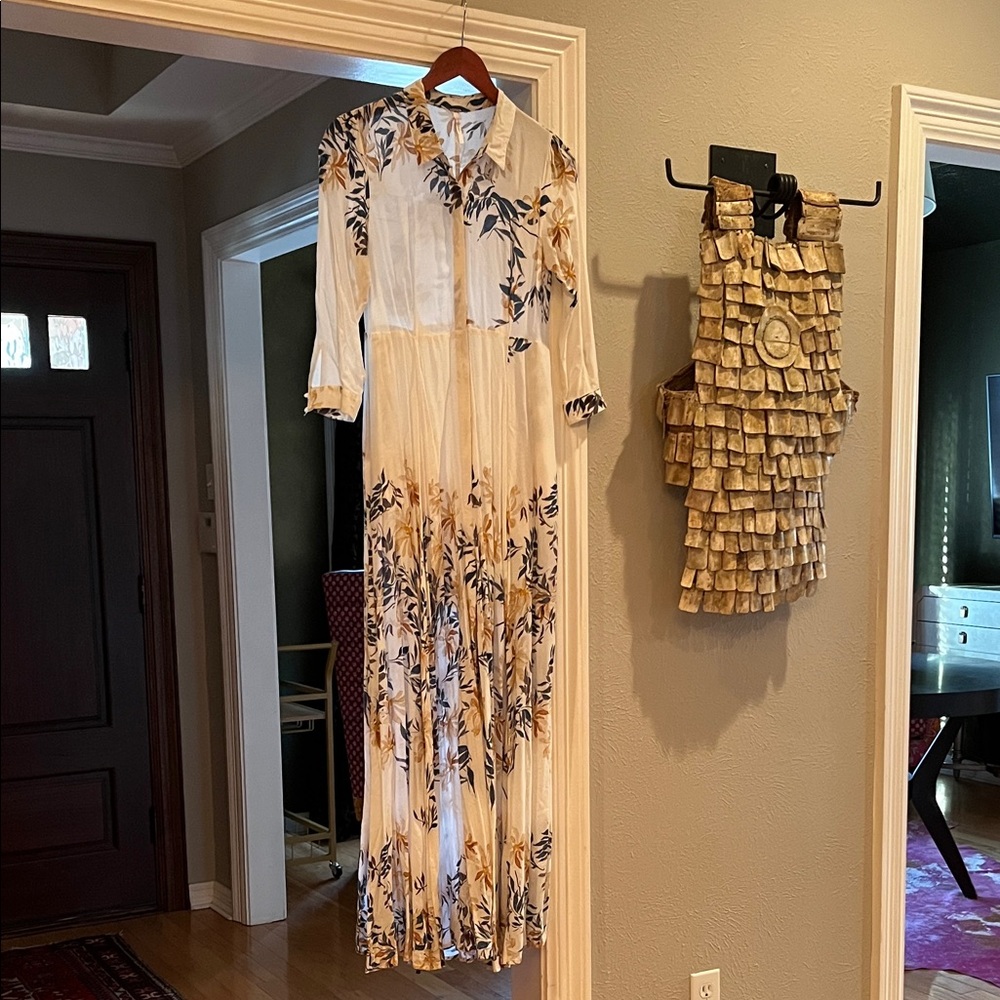 Free People Cream Maxi Dress with Navy and Mustard Floral Print